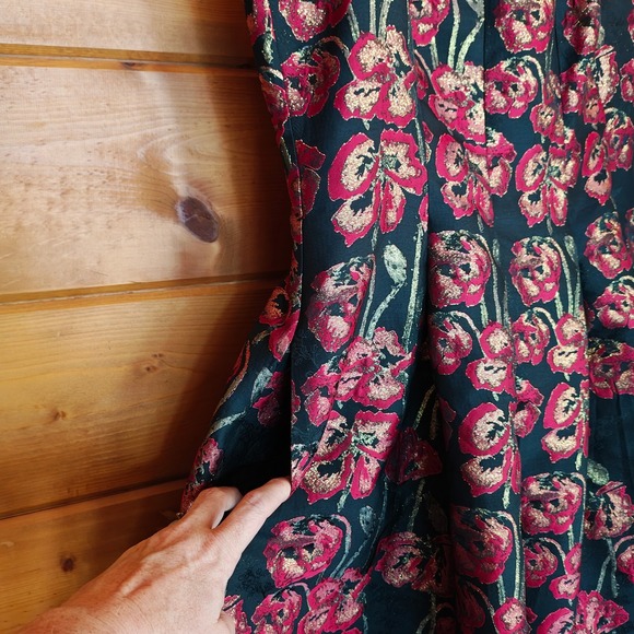 Jessica Howard NWT Black Metallic Floral Jacquard Fit Flare Cocktail Dress Sz 16 - Picture 7 of 12